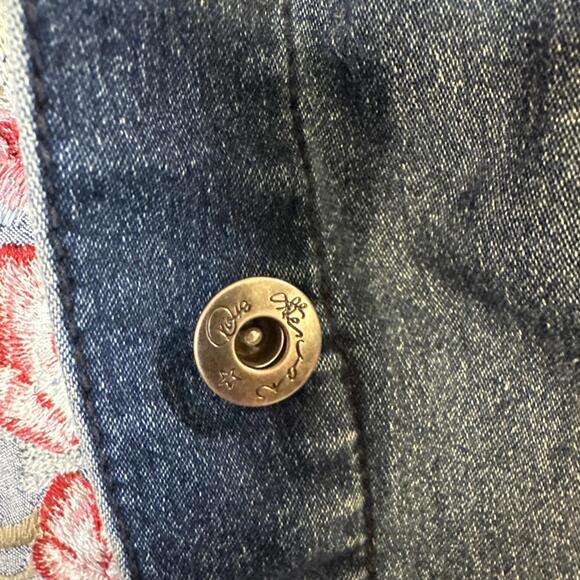 DG2 Diane Gilman Crane Cherry Blossom Denim Jacket Women’s Blue Floral XL - Picture 7 of 9